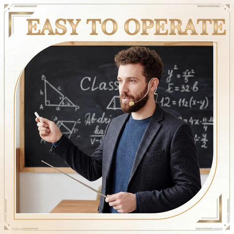 Person teaching with Over Ear Headset Microphone With Ear Hook XLR 3 Pin TA3F Plug Beige Color for clear voice in classroom.