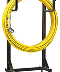 Black Garden Hose Reel Holder With Four Foot Design Modern Metal Water Hose Hanger Organizer Stand For Yard And Patio Holds Yellow Hose