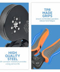 Close-up of Hexagonal Ratchet Crimp Tool for End Sleeves And Ferrules 0.5-16mm2 with TPR grips and corrosion-resistant steel
