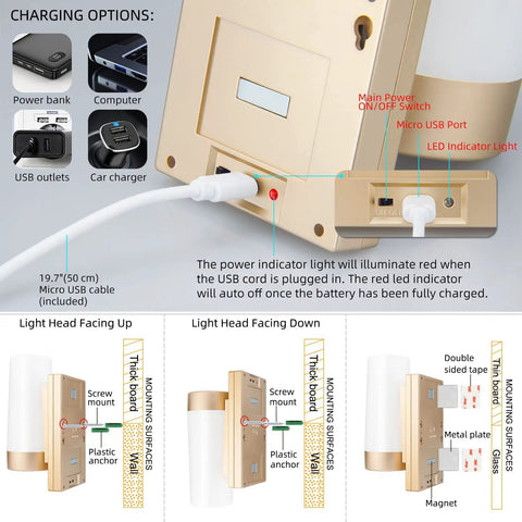 Wireless Wall Sconce Light Stick On RGB Lamp USB Rechargeable Color Changing And Dimmable Night Light With Remote 2 Pack