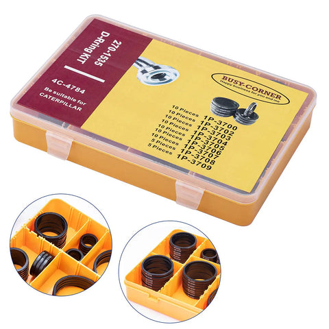 Heavy Duty Nitrile 90 Shore D Ring Kit With 9 Sizes And 80 Printed Rings For Hydraulic Hose Fittings Replacement Fits CAT Excavator 2701535 4C4784 Oil Resistant Tough Worksite Ready For Extreme Temps And UV Exposure in storage case