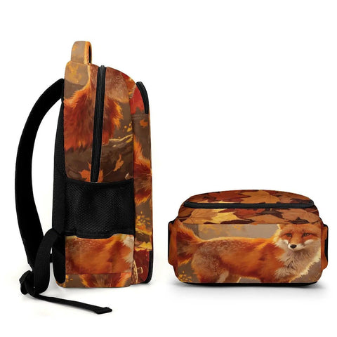 Autumn Forest Pumpkin Fox Printed Unisex Backpack With Large Capacity For Everyday Use Made From Durable Polyester Breathable Daypack With Smooth Zipper And Easy Cleaning side view