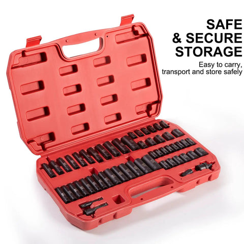 Impact Socket Set 54 Piece Quarter Inch Drive in red heavy duty storage case