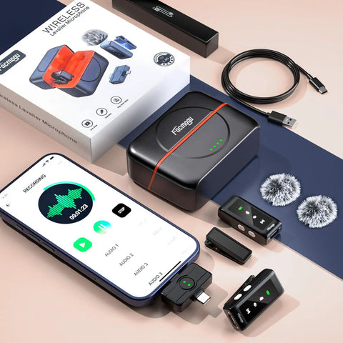 Wireless Lavalier Microphone For iPhone Android Tablets Lightning And USB C Mini Clip On Lapel Mic packaging and accessories