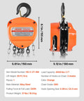 Heavy Duty Hand Chain Hoist 2 Ton Capacity 4400 Lbs With Galvanized G80 Chain 20 Foot Lift Height Manual Chain Block Orange