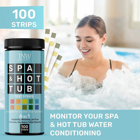 6 In 1 Water Test Strips For Hot Tubs Pools And Spas 100 Quick And Accurate Strips For Chlorine Bromine pH Hardness Alkalinity Budget Friendly Kit With Easy E Book Guide And Maintenance Tips