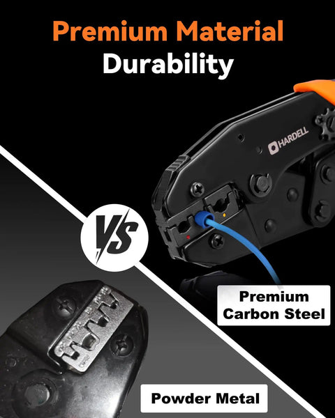 Heavy Duty Wire Crimping Tool For Heat Shrink AWG22 To 10 With 90 Piece Electrical Connectors Kit And Slick Portable Case, showing durability comparison.