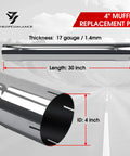 4 Inch Stainless Steel Muffler Replacement Pipe Drop In Straight Exhaust Tube 30 Inch Length T304 17 Gauge Wall