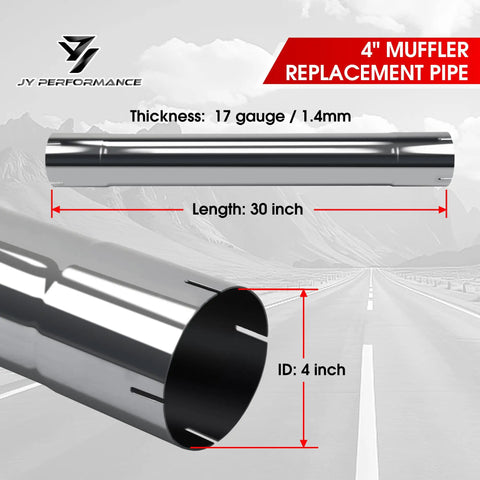 4 Inch Stainless Steel Muffler Replacement Pipe Drop In Straight Exhaust Tube 30 Inch Length T304 17 Gauge Wall