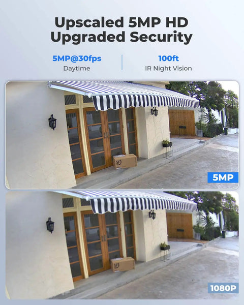 5MP PoE Security Camera With Smart Person Vehicle And Animal Detection, 100ft Infrared Night Vision view of a front porch.