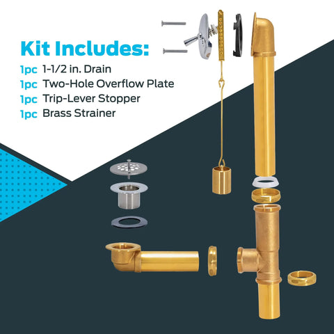 Trip Lever Bathtub Drain Kit With Beefy Brass 20 Gauge Tubing One And A Half Inch Drain Chrome Plated Trim Overflow Plate Stopper And Strainer Built For Real Life Bath Upgrades