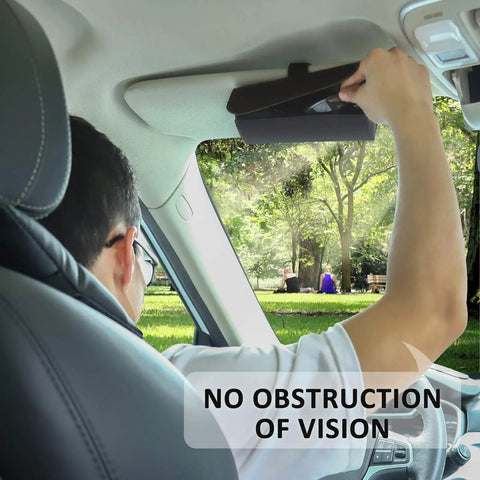 Premium Leather Car Sun Visor Sunglasses Holder, 2 Pack Universal Eyeglass Case shown clipped to visor with no obstruction of view.