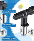 Image of a 313 tip from a 10 Piece Reversible Airless Spray Tips Set with Tungsten Carbide Nozzles for Paint Sprayers.