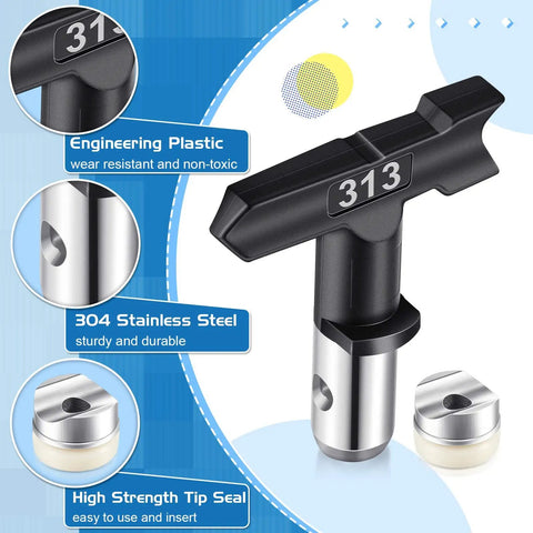 Image of a 313 tip from a 10 Piece Reversible Airless Spray Tips Set with Tungsten Carbide Nozzles for Paint Sprayers.