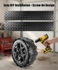 Power Wheels Rubber Tire Upgrade Kit 2 Pack being installed with a drill showing anti-slip rubber design for kids ride-on cars.