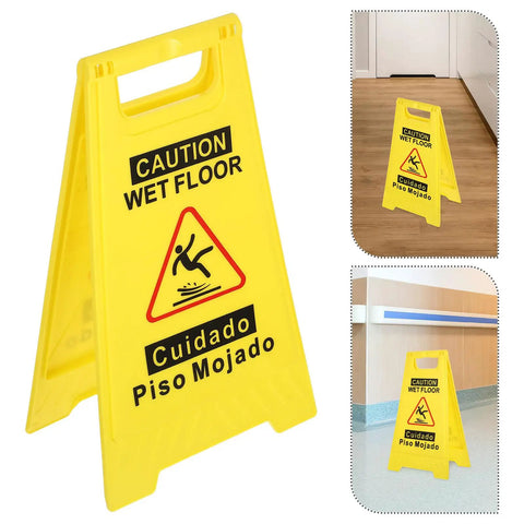Two Pack Double Sided Folding Wet Floor Caution Signs Bright Yellow A Frame Stands Slip Hazard Markers Heavy Duty Shop Safety Gear For Retail Stores Job Sites Ready Setup