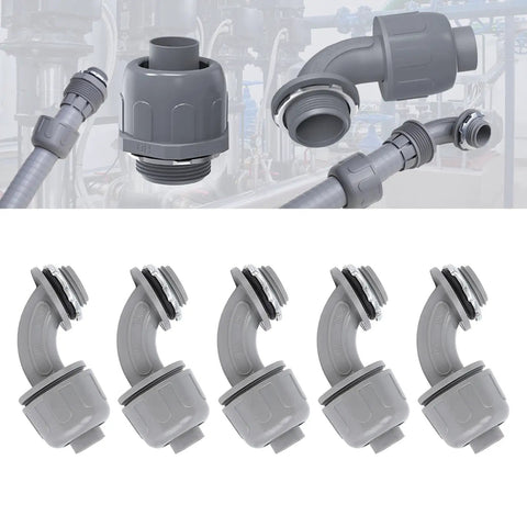 20 Pack Liquid Tight Connectors 1/2 Inch NPT Nylon 6 90 Degree Angle Electrical Flexible Conduit Fittings For Hvac Motors Pumps showing multiple angles.