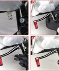 Installation of CNC Aluminum Folding Gear Shift Lever for 50cc to 160cc Pit Bikes, showing adjustable angle and fuel hoses