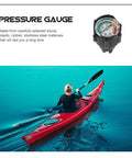 Inflatable Boat Air Pressure Gauge With Digital Display in use with red kayak on water, showing durable materials and precision.