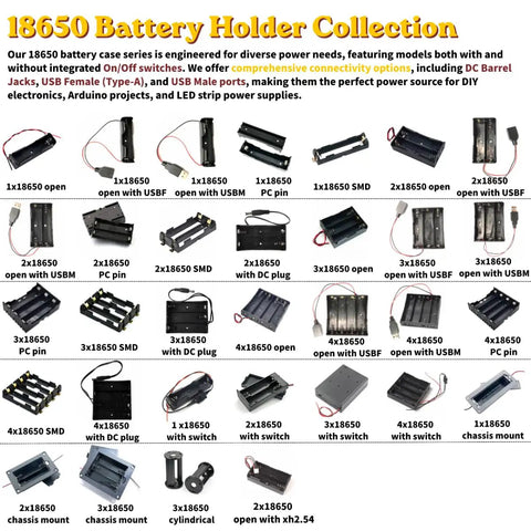 Top Tier Dual 18650 Battery Holder For 7.4V 2 Cell Power Packs Black Chassis Mount Case collection layout image.