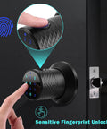 Keyless Fingerprint Door Lock With Bluetooth And Keypad Easy Install for home, hotel, office; user touching keypad