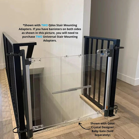 Stress Free Stair Gate Mount Adapter For Banisters And Spindles No Screws Needed No Screw Drama Fits Square Banisters Up To 4x4 And Round Up To 5 Inches Works With All Gate Brands Easy Install Gentle On Woodwork in use with Qdos Crystal Baby Gate