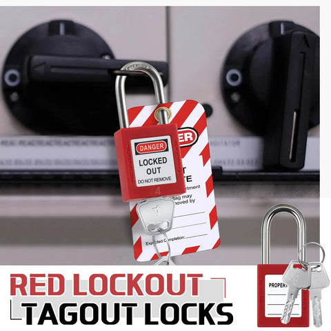 6 Set Lockout Tagout Locks Kit With 6 Red Padlocks, 2 Keys Per Lock And One Master Key, Keyed Differently, Pro Grade Safety Locks