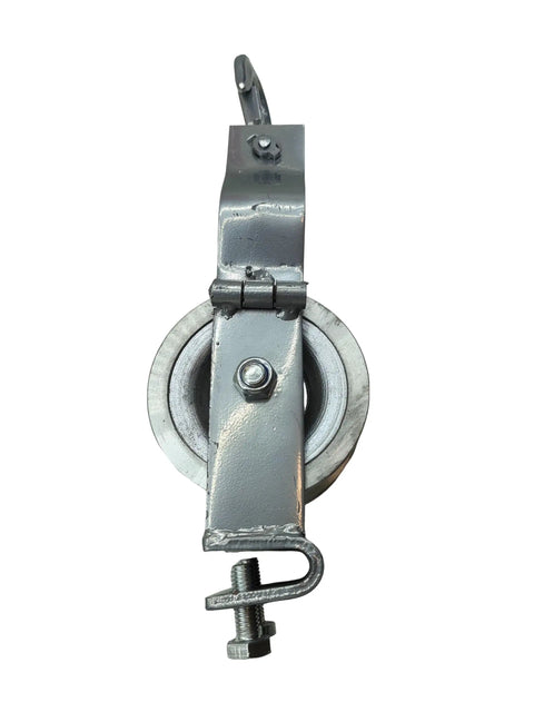 Beefy Heavy Duty Cable Pulley For Power, Ethernet, And Fiber Optic Installations With All Metal Construction, front view