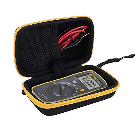 Open Beefed Up Case For Fluke 101 106 107 Handheld Digital Multimeter showing meter plus red and black test leads