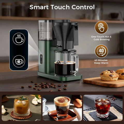 SCA Certified 8 Cup Drip Coffee Maker With 3 Second Instant Heat And Precise Temperature Control with removable water tank