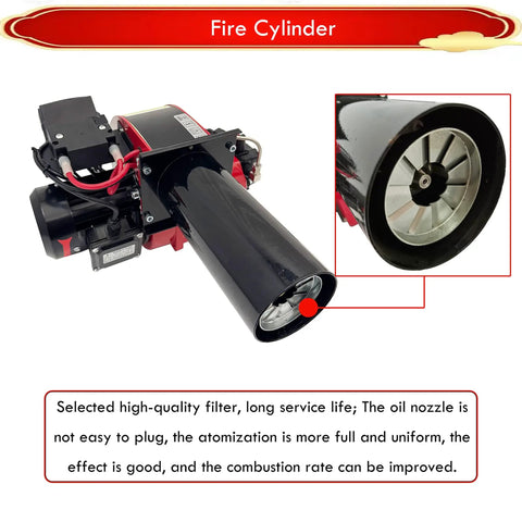 Heavy Duty Waste Oil Burner Air Atomizing Multi Fuel Heater For Boilers And Industrial Furnaces Stainless Steel Build 220V Power close-up of fire cylinder component.