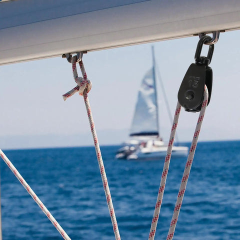 Single M15 Pulley Block 304 Stainless Steel Black Finish 4 Piece Set Beefed Up Rope Rigging Pulley With 15mm Wheel Diameter 6mm Groove Width And 12mm Eye For Marine Workshop Sailing on sailboat rigging