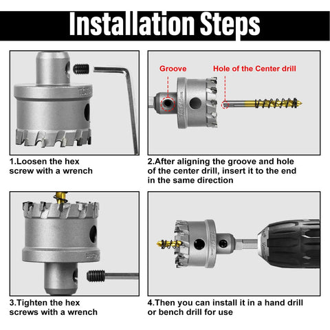 Installation steps for 1 Inch Tungsten Carbide TCT Hole Saw Kit With Titanium Plated Pilot Drill Bit For Metal Stainless Steel Iron Wood Plastic
