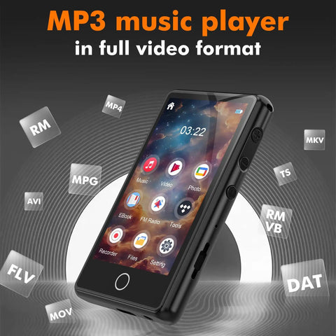 Massive 80GB Bluetooth MP3 Player And 3 Inch Portable MP4 Video Player with format icons and screen display