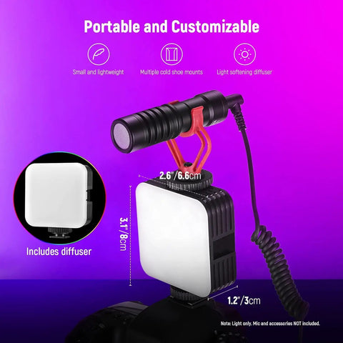 Magnetic RGB Camera Light For Video And Photography, 61 LED Full Color with cold shoe mounts and diffuser under pink light