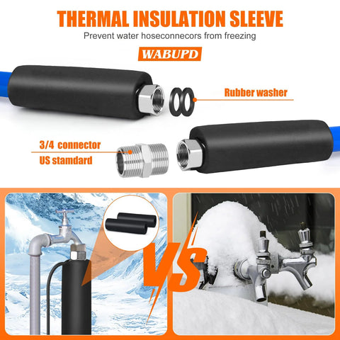 Heated water hose with black thermal insulation sleeve, 3/4 inch US-standard connector and rubber washer.