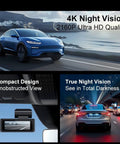 Heavy Duty Triple Lens Dash Cam Built For Chevy Bolt EV Compact Front Side And Rear View With Super Crisp Night Vision Seamless Loop Recorder Keep Your Ride Locked Down For Work Runs showcasing 4K night vision and compact design.