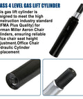 6 Inch Pneumatic Gas Cylinder For Classic Aeron Chair Replacement, black hydraulic lift with silver base, close-up and side views
