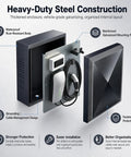 Lockable Outdoor Charger Enclosure Box Built From Heavy Duty Steel With Weatherproof Charging Station Cover For Electric Vehicles showing steel construction.