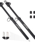 Front view of LUMITECO 2-pack pencil tire pressure gauges with extended tubes, black bodies, metal tips, and four valve caps