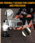 No Drama 20V Brushless Cordless Oscillating Multitool with LED, ergonomic grip for precision in cutting and scraping.