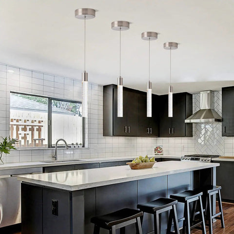 Modern Brushed Nickel Crystal Pendant Lights For Kitchen Island With Dimmable 3000K 4000K 6000K Switch 40W 3400 Lumens