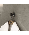 Dia 4-Piece Wall Mounted Bathroom Hardware Set In Matte Black With Towel Bar, Robe Hook, Hand Towel Holder, And Toilet Paper Holder, Includes All Mounting Hardware And 50 Lb Bar Capacity, Lifetime Residential Warranty, robe hook on tiled wall.