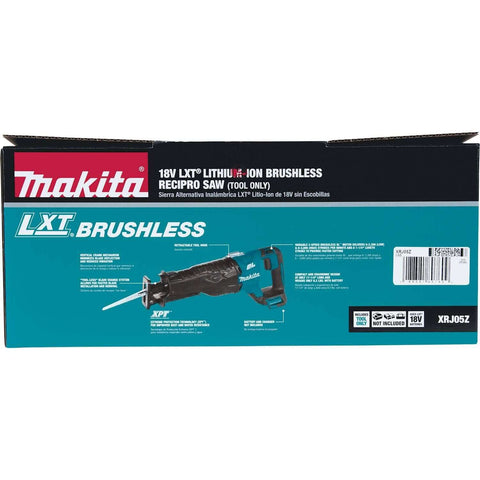 Box of 18V LXT Brushless Cordless Reciprocating Saw Tool Only with specifications and image of the saw on the front