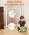 Retractable Baby Gate For Stairs And Doorways, Extra Wide Fit From 29 To 40.5 Inches, 30 Inch Tall, double lock feature, white gate