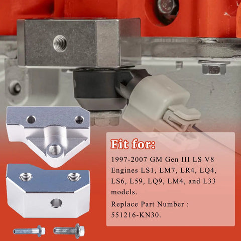 Knock Sensor Relocation Bracket Kit Fits 1997-2007 GM Gen III LS V8 Engines LS1 LS6 LSx LM7 LR4 LQ4 LQ9 LM4 L33 shown with screws