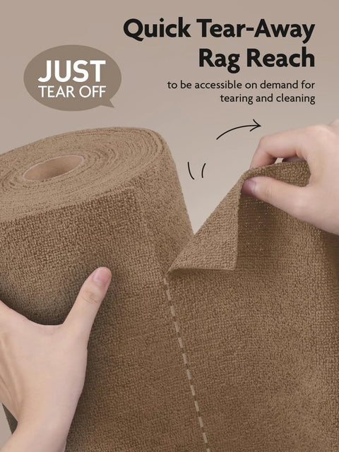 Fantasticlean tan microfiber cloth roll in close-up tearing from tear-away towels (12x12 inches).