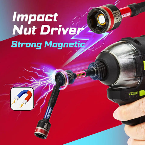 Impact nut driver with strong magnetic force, part of the 82 Piece Impact Screwdriver Bits Set with Magnetic S2 Steel Bits Pro Grade.