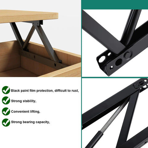 Hefty Black Steel Coffee Table Lift Top Hinge Pair featuring smooth glide mechanism and strong stability for easy lifting.