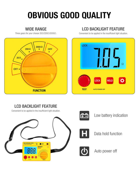 EM480B Audio Impedance Tester With Digital LCD Display Insulation Resistance Megohmmeter Meter showing controls and screen